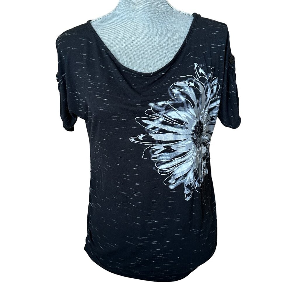 Pinc Maternity Top - Size Medium - Black - Roll Tab Sleeve - Ruched Sides